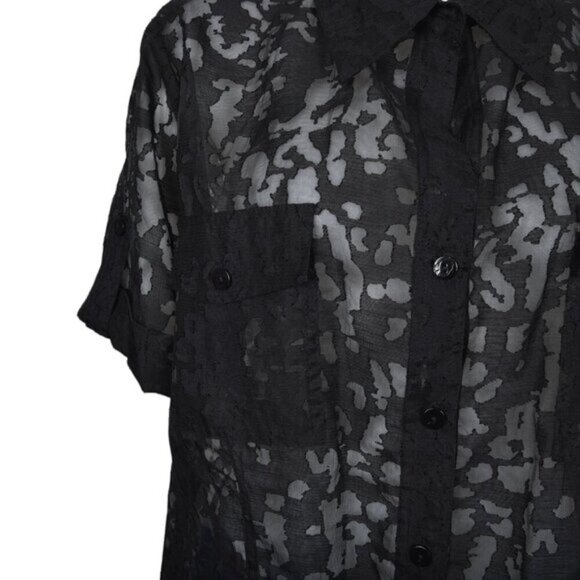 Anne Carson Linen Blend Sheer Blouse Short Sleeve Black Size 2X - Picture 4 of 8